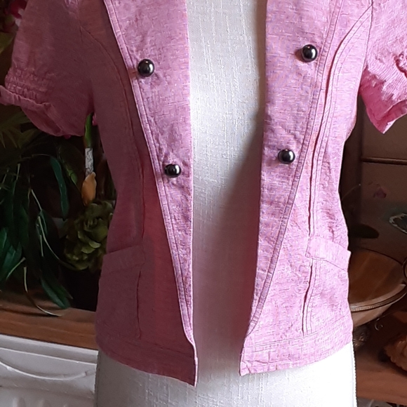 G by GUESS XS Micro Check Elasticized Back Bolero Jkt. LINEN BLEND - Picture 7 of 10